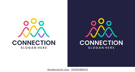 Team work logo design template. People family together human unity with with with a colorful connection line model graphic design vector. Symbol, icon, creative.