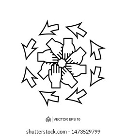 team work logo icon template, teamwork hand vector element