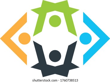 Logo de trabajo en equipo, plantilla de iconos. 