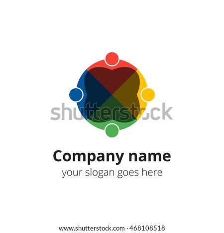 Team work logo, icon template. Colorful puzzled people sign. Vector design concept sign, symbol, element, logotype for community, communication, social, partnership, technology company or service. 