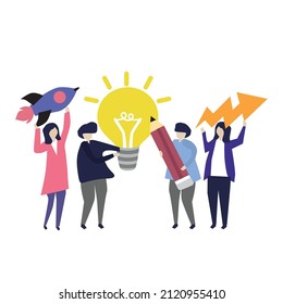 a team work managing time and a work together for a big goal. Flat vector illustration
