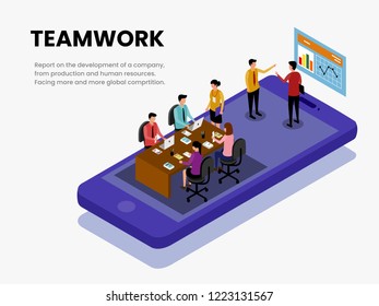 Team Work Mobile Business. Mobile application development company concept