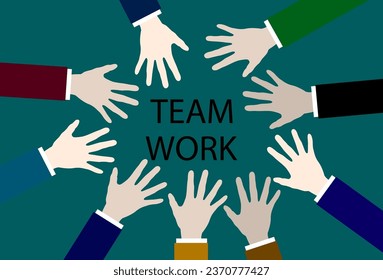 Team work. Multicultural hands team work. Concept of community, support, social movement, friendship. Vector illustration