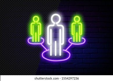 Team work neon sign. Green neon icon in the dark. Blurred lightening. business people neon icon. Elements of People. Simple icon for websites, web design, mobile app, info graphics