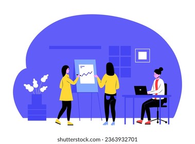 Team work at office, meeting for start up. Office work meeting, illustration of teamwork start up strategy vector