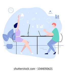 Team work in office. Search for ideas. Vector illustration in modern flat style.