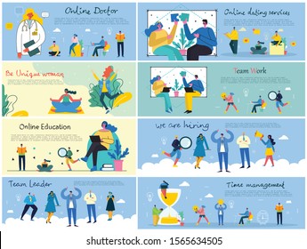 Team work, Online Education, We are hiring Time management concept in the flat design