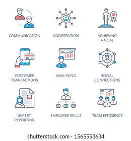 Team work and organisation filled line icons - Conceptual - vector
