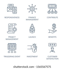 Team work and organisation thin line icons
