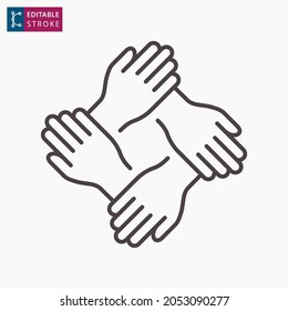 Team work outline icon on white background. Editable stroke. Vector illustration.