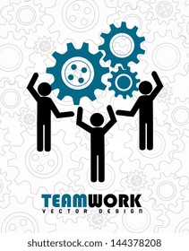 Team Work Over Gears Background Vector Illustration