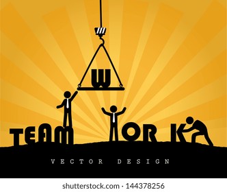 team work over orange background vector illustration