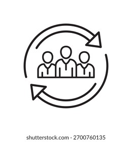 Parceria de trabalho em equipe na estratégia de colaboração. Atualizar interação da equipe. pessoas com seta recarregadas para o grupo de reorganização. Ícone Atualizar equipe. Ilustração vetorial. Design em fundo branco. EPS 10
