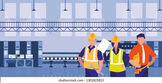 Team Work People Factory Scene Stock Vector (Royalty Free) 1301825311