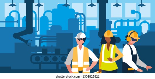 team work people in factory scene