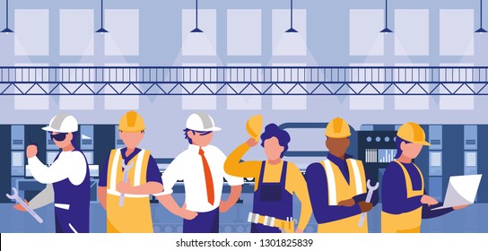 team work people in factory scene