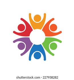 Team work people group of 6 winners. Concept of success.Vector icon