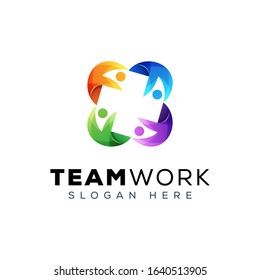 team work people group logo, people family logo design vector template
