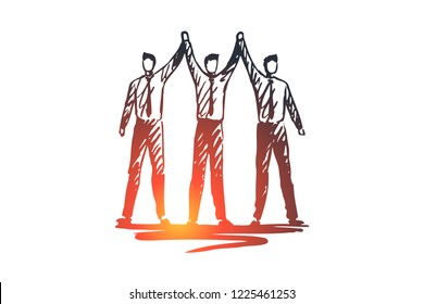 Team, work, people, group, partnership concept. Hand drawn business partners work together concept sketch. Isolated vector illustration.