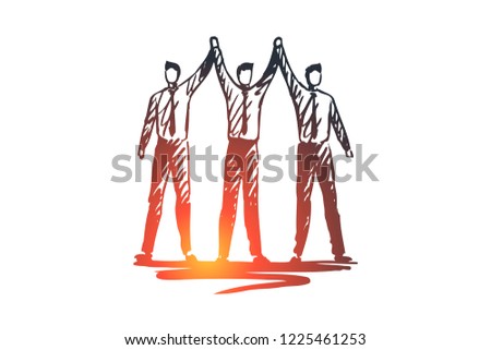 Team, work, people, group, partnership concept. Hand drawn business partners work together concept sketch. Isolated vector illustration.