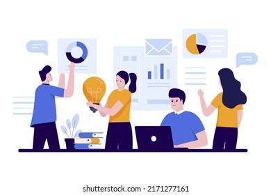 Team work people working in the office. Illustration for websites, landing pages, mobile applications, posters and banners. Trendy flat vector illustration