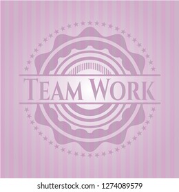 Team Work pink emblem. Retro