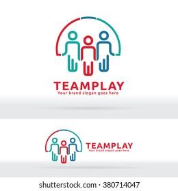 Logo de Team Work Play. Signo comunitario. Símbolo de unidad. Personal de la empresa. Organización pública. Buenos colegas de relaciones.