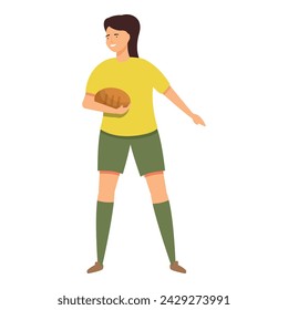 Vector de dibujos animados de icono de jugador de trabajo en equipo. Jugador feliz. Juego de rugby