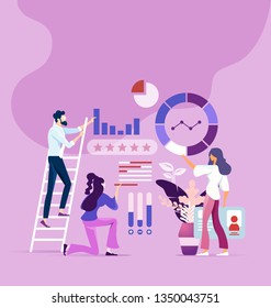 Team work process and marketing research concept 