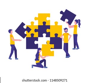 team work with puzzle pieces