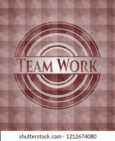 Team Work red seamless badge with geometric pattern.