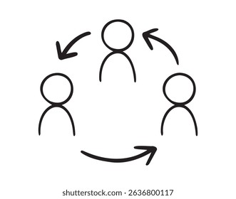team work related vector cooperation, collaboration or team meeting concept icon doodle hand drawn. . Vector illustration