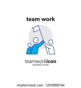 Team Work Related Vector Line Icon. Team Work Icon Editable Stroke. Suitable for company and business icon