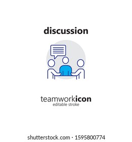 Team Work Related Vector Line Icon. Discussion Icon Editable Stroke. Suitable for company and business icon
