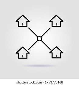Team work. Remote work line icon on gray background
