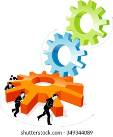 Team Work Rotate Cogs-Abstract business concept of corporate men rotating gears