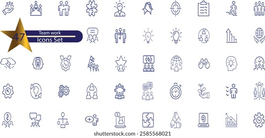 Team work set of web icons in line style. Teamwork and business cooperation icons