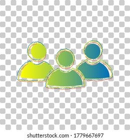 Team work sign. Blue to green gradient Icon with Four Roughen Contours on stylish transparent Background. Illustration.