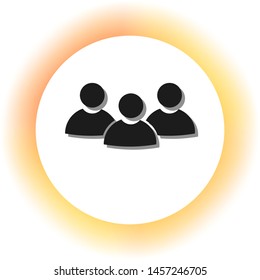 Team work sign. Dark icon with shadow on the glowing circle button. Illustration.