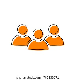 Team work sign. Vector. Black line icon with shifted flat orange filled icon on white background. Isolated.