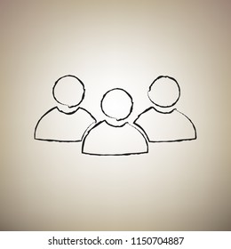 Team work sign. Vector. Brush drawed black icon at light brown background.