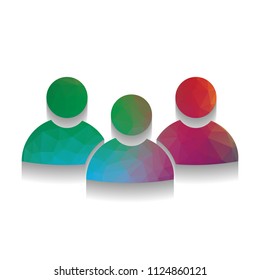 Team work sign. Vector. Colorful icon with bright texture of mosaic with soft shadow on white background. Isolated.