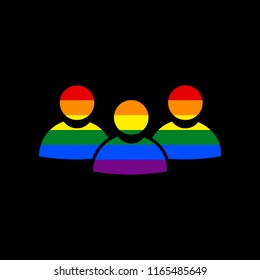 Team work sign. Vector. Icon with colors of LGBT flag at black background.