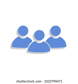 Team work sign. Vector. Neon blue icon with cyclamen polka dots pattern with light gray shadow on white background. Isolated.