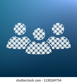 Team work sign. Vector. White textured icon at lapis lazuli gradient background.