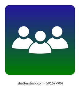 Team work sign. Vector. White icon at green-blue gradient square with rounded corners on white background. Isolated.