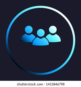 Team work sign. White, cyan and blue gradient icon as round button in white shell at dark blue background. Illustration.