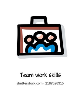 
Team work skills scribing, sketchnoting visual note icon. Minimal vector illustration. Editable outline, color, shadows. Infographics doodle symbol