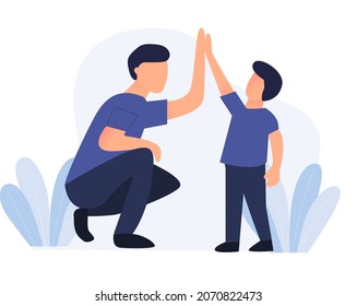 team work son and dad. son for success school achievement, parenthood time. Family parenting concept. design vector flat illustration