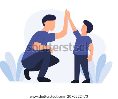 team work son and dad. son for success school achievement, parenthood time. Family parenting concept. design vector flat illustration
